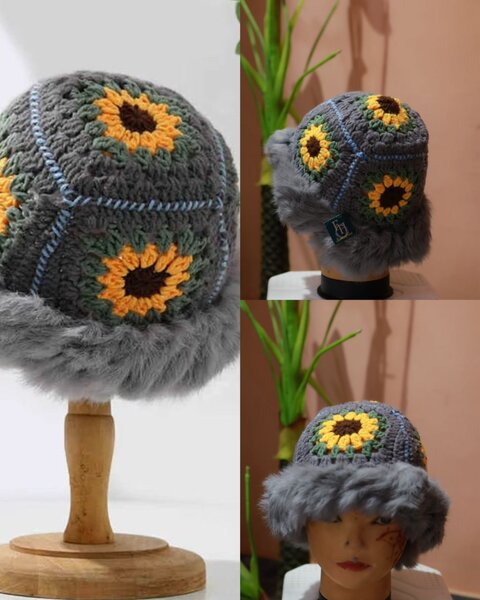 Chapeau Tricoté Fleuri Douillet