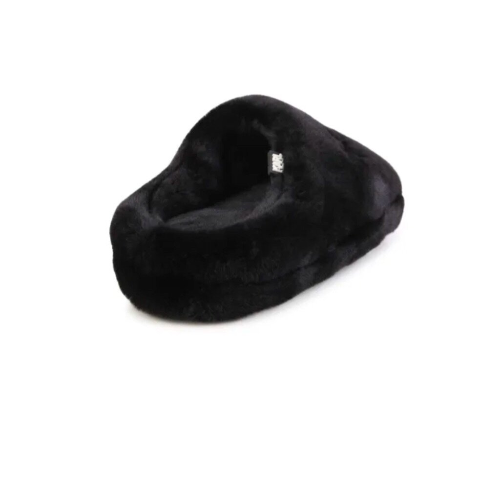 logo-embroidered faux-fur slippers