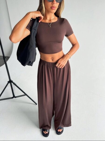 2pcs long pant and crop top