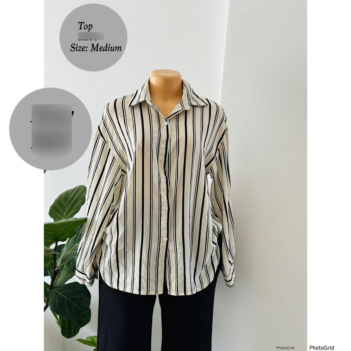 Women's White Striped Long Sleeve Shirt in size M