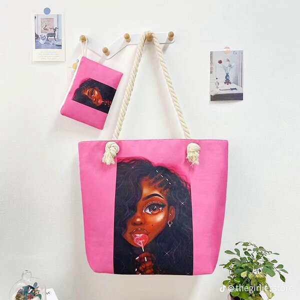 Tote bag rose motif femme afri