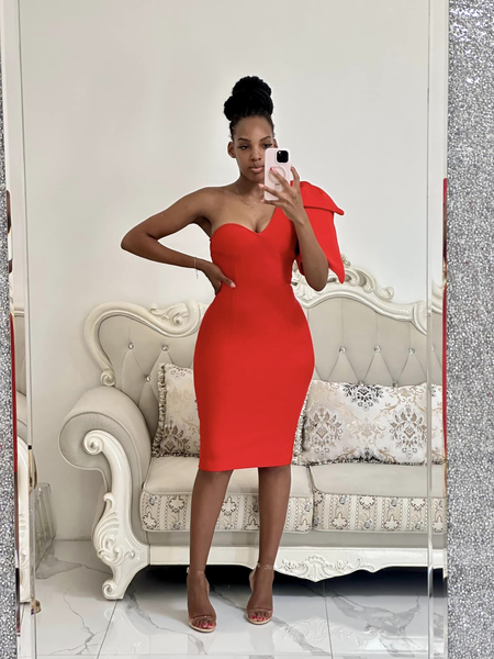 red one shoulder bodycon dress