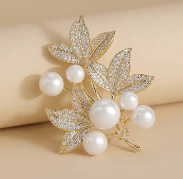 Rhinestone and Pearl Brooch