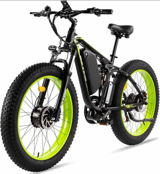 Vélo électrique tout terrain noir et vert