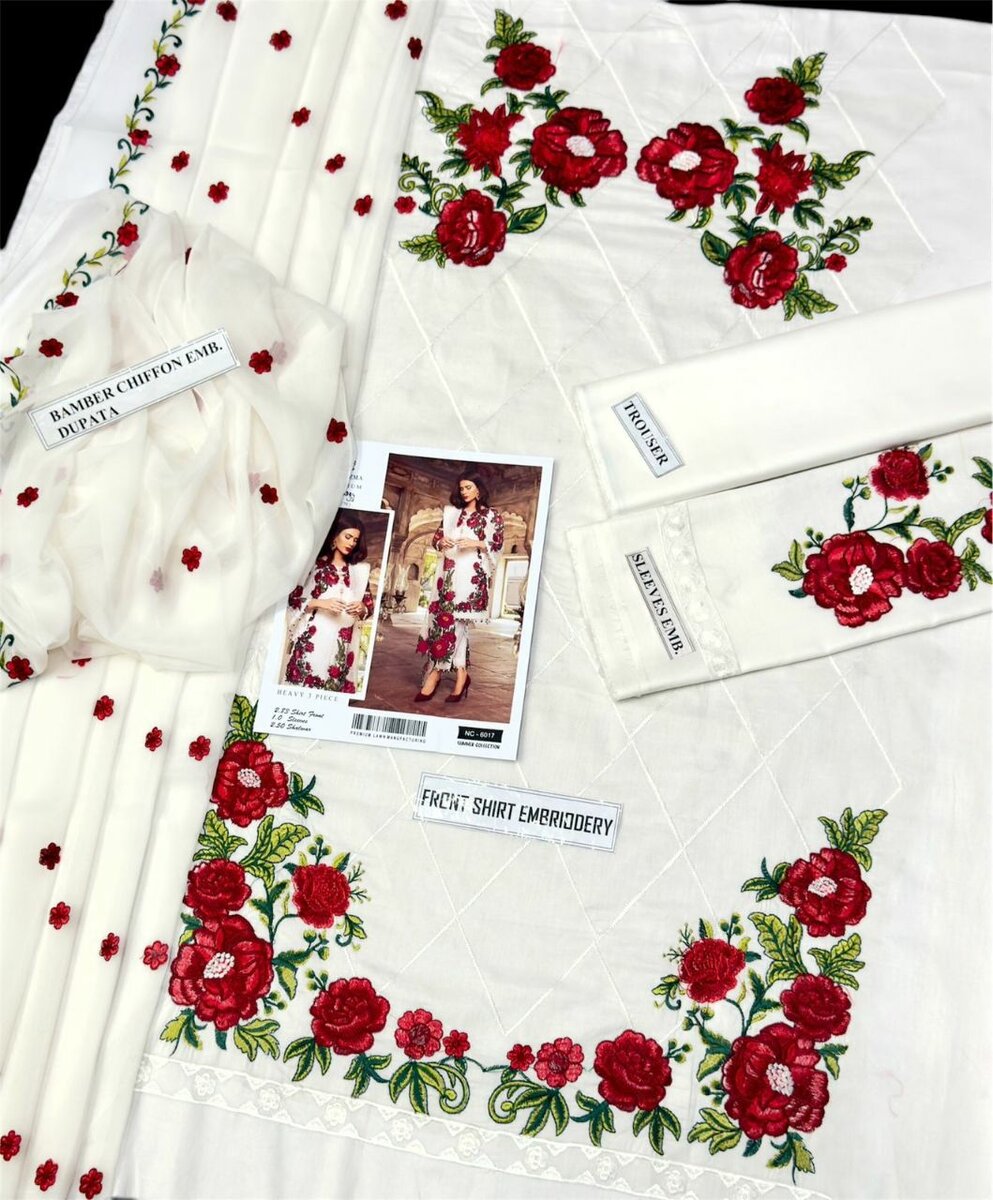 Lawn full heavy embroidery 3 pc unsatich dc free