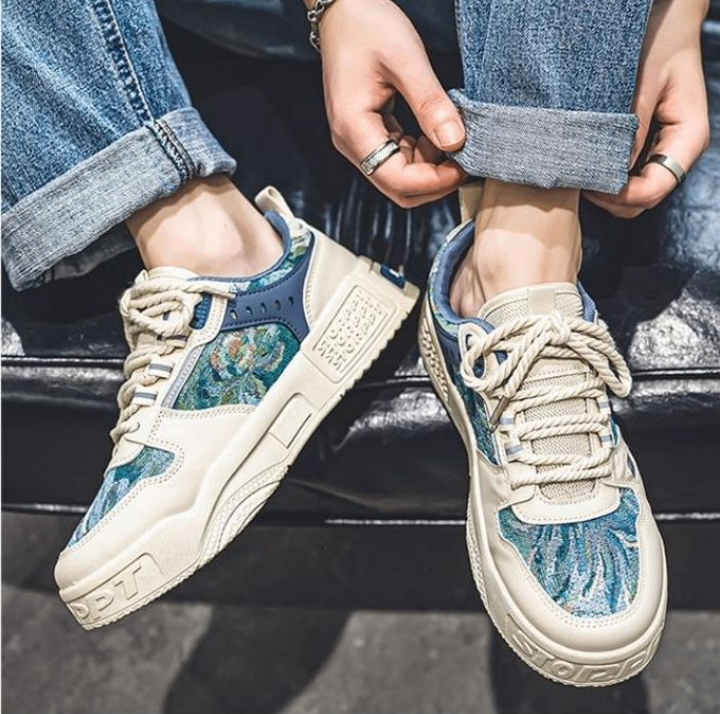 Fashion Lace Up Sneakers Men's Fashion Shoes-Blue/Beige
