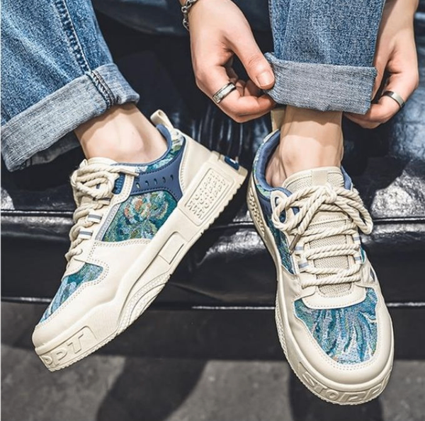 Fashion Lace Up Sneakers Men's Fashion Shoes-Blue/Beige