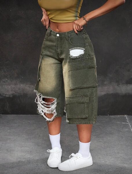 Jean cargo délavé vert olive