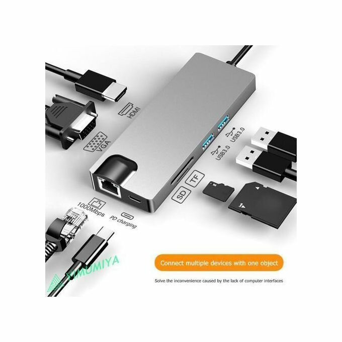 Adaptateur Type-C Vers HDMI 8 En 1 - Gris/Noir