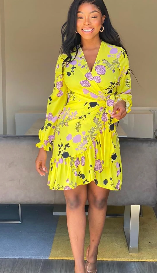 SWEET GIRL FLORAL WRAP DRESS. STRETCHY