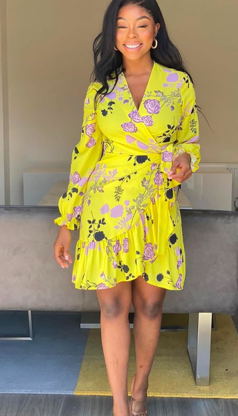 SWEET GIRL FLORAL WRAP DRESS. STRETCHY