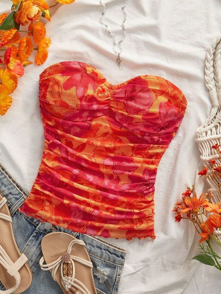 Top bustier floral coloré