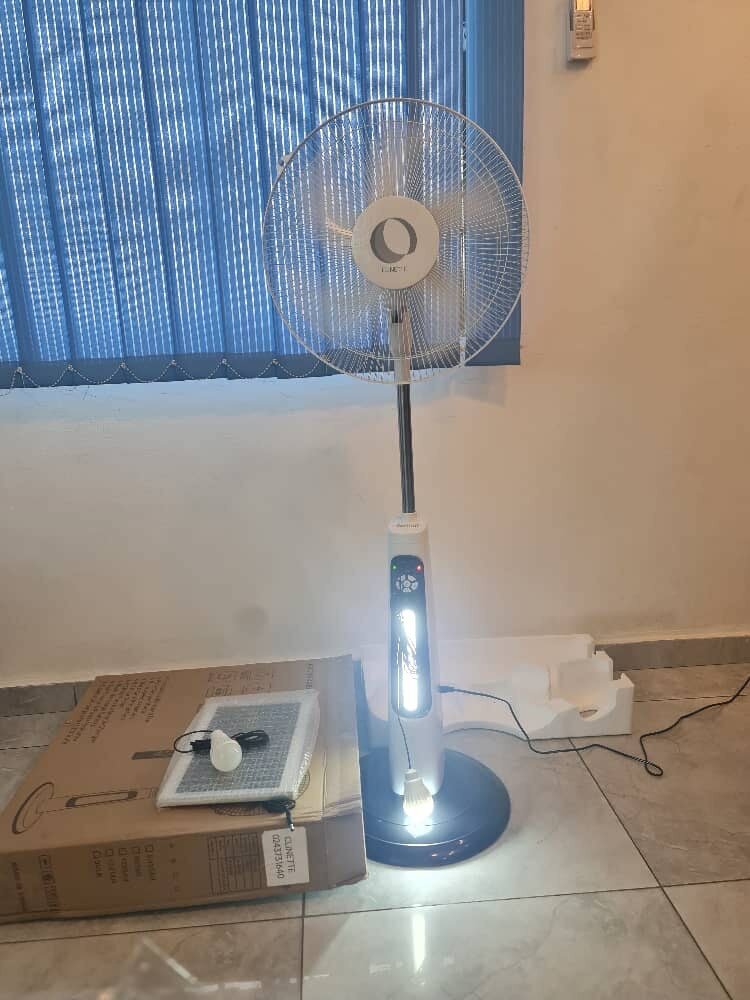REACHARGEABLE SOLAR AND ELECTRICITY FAN 16INCHES