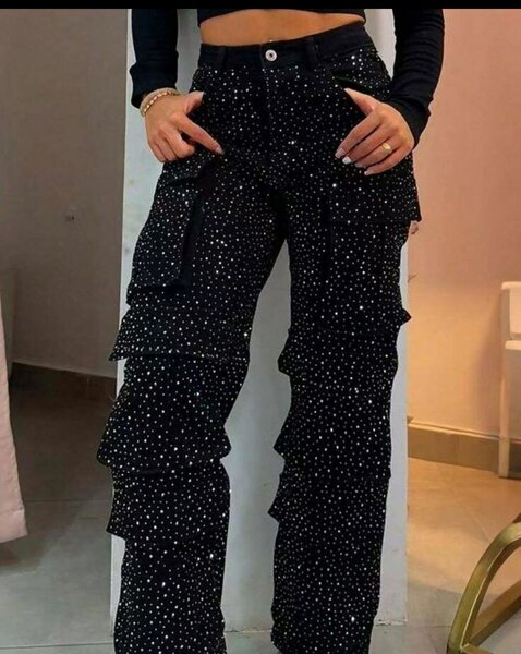 Femme Pantalon Cargo Large Taille Haute