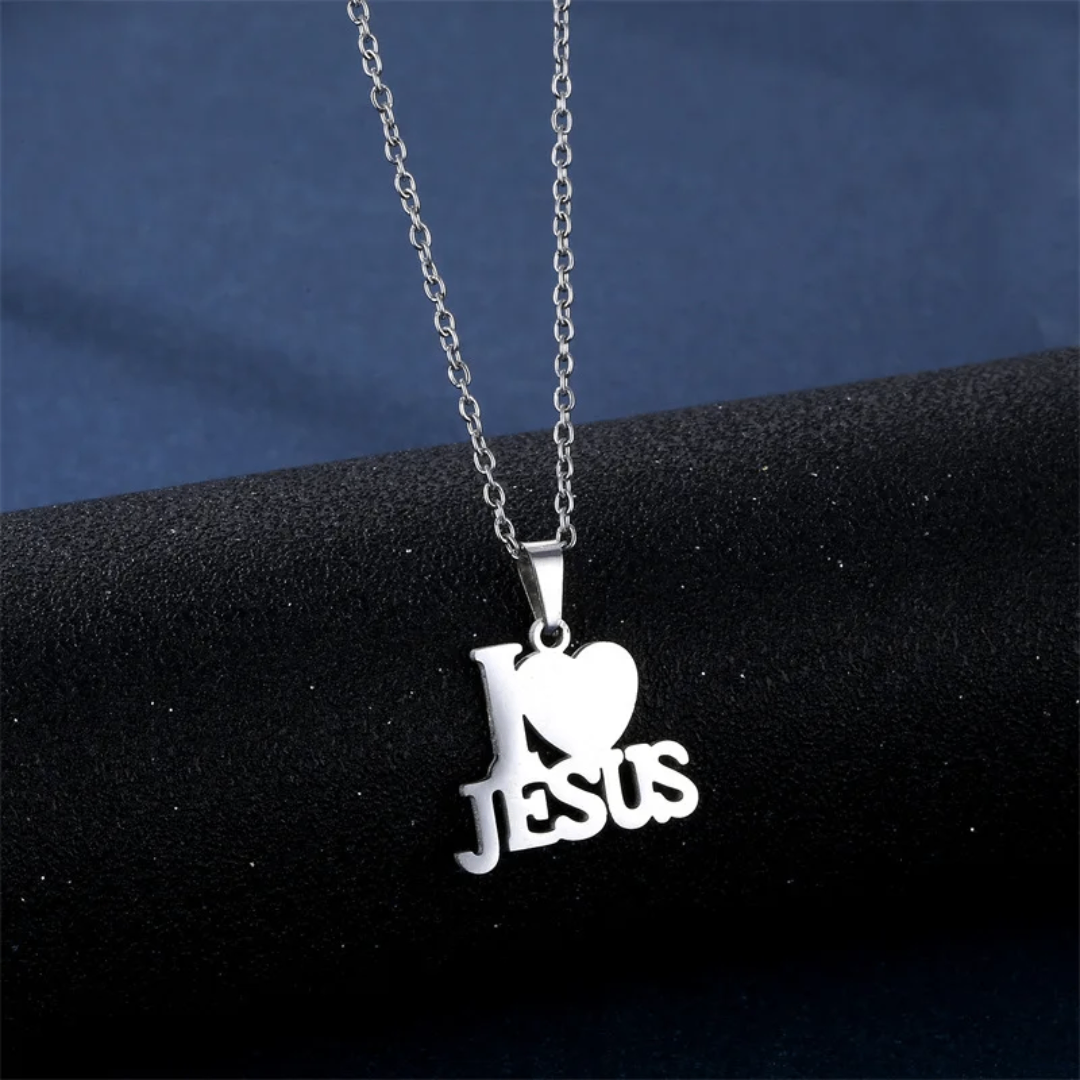 Parure Collier et Boucles I Love Jesus en Acier