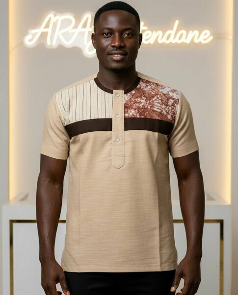 Tunique courte à motifs beige/marron