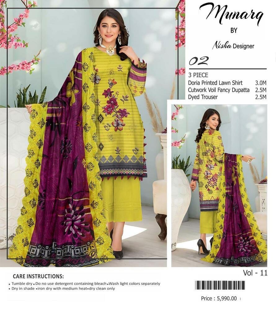 3 Pcs Women's Unstitched Lawn