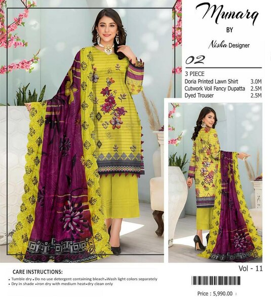 3 Pcs Women's Unstitched Lawn