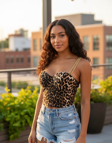Top léopard avec bretelles chaînes