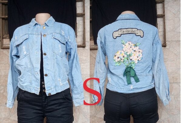 Veste en jean brodée fleurs