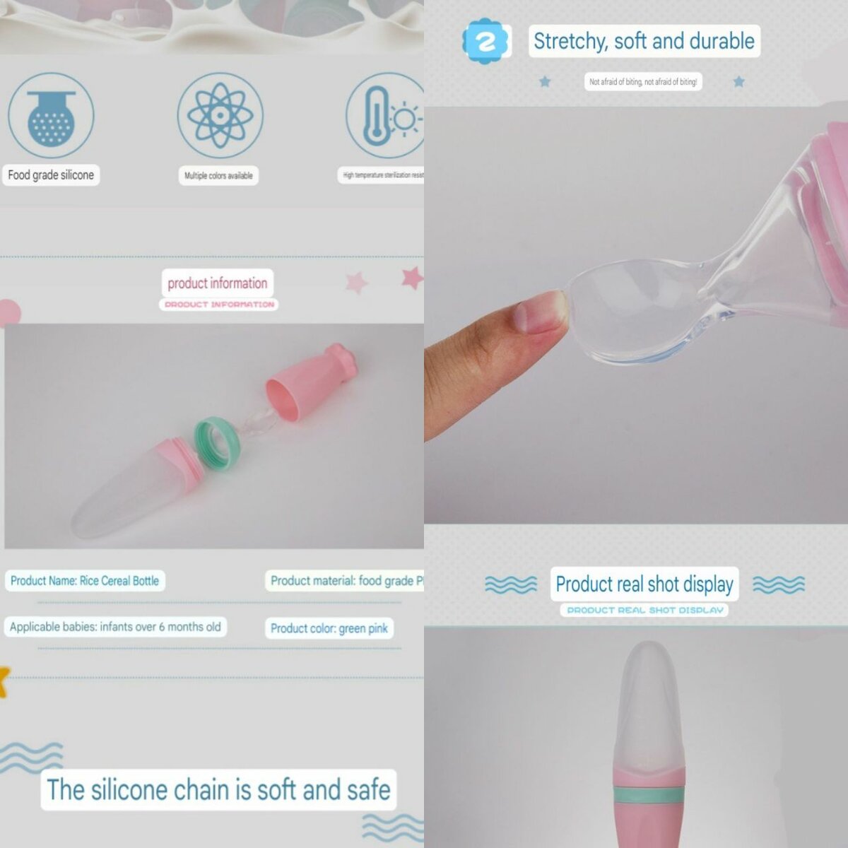 Baby silicone ricepaste squeeze feeding spoon feeding bottle