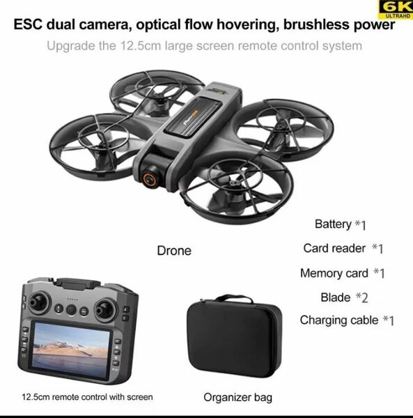 Drone avec caméra 4K et télécommande écran 12,5cm