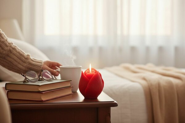 Bougie rouge en forme de rose