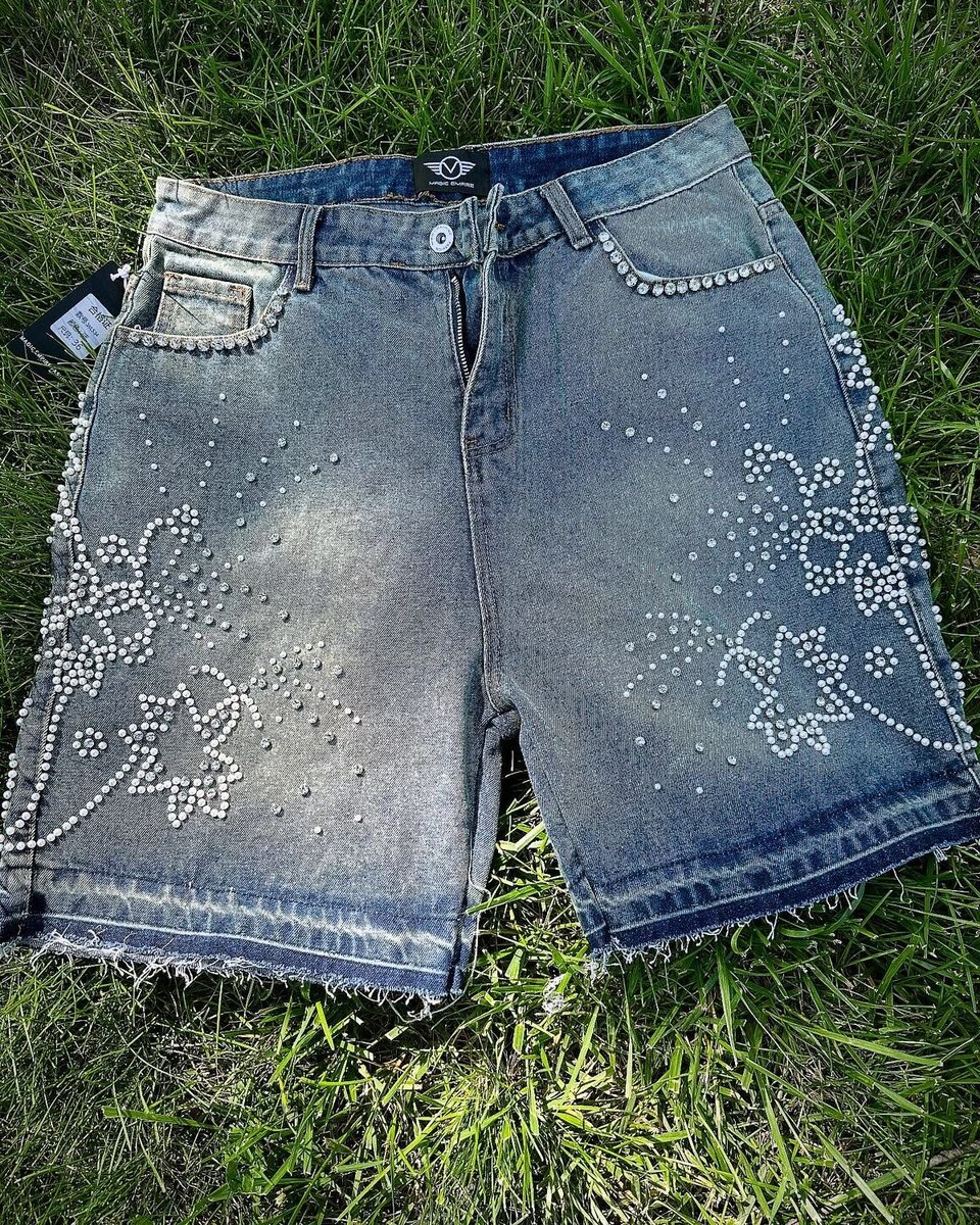 Shorts en denim ornés