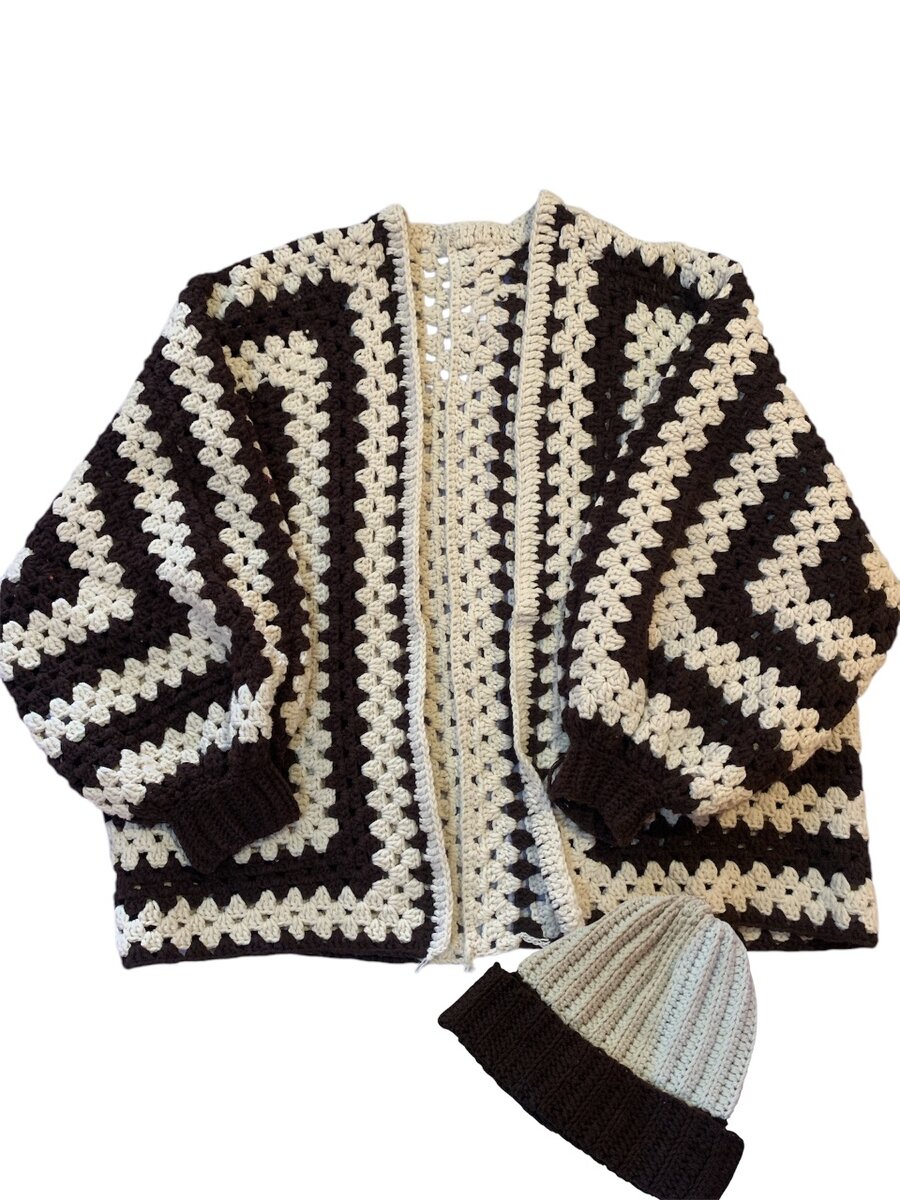 Hexagon cardigan & Beanie