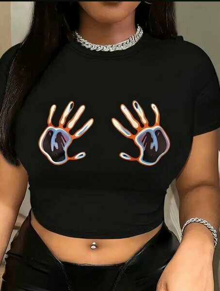 Crop top noir imprimé mains lumineuses