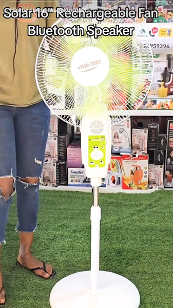 Solar Rechargeable Fan with Bluetooth Speaker and 2 bulbs