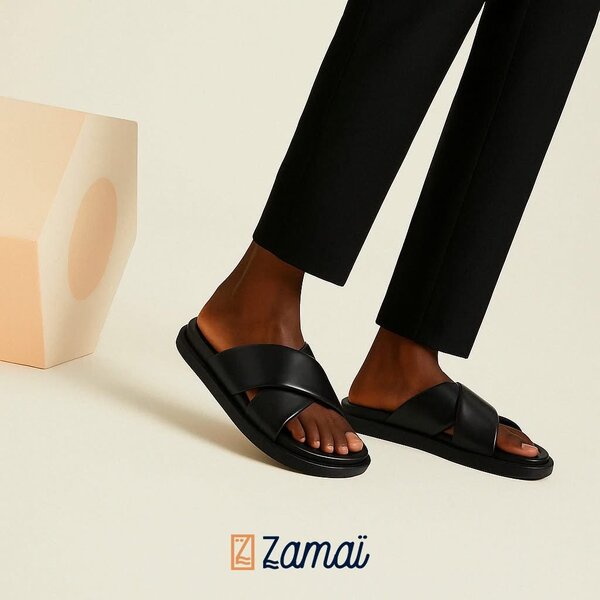 Sandales croisées en cuir noir