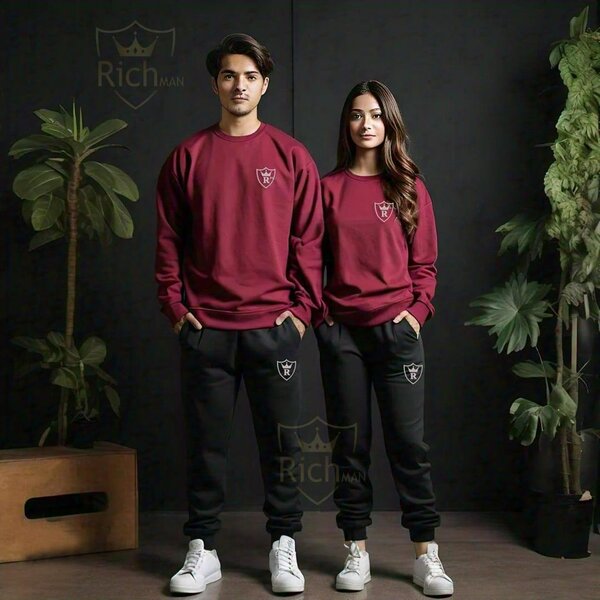 2 Pcs Unisex Fleece Plain Trac