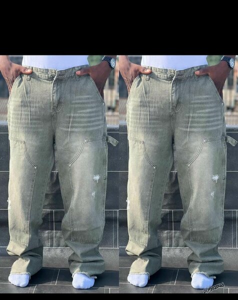 Jeans homme vert kaki délavé