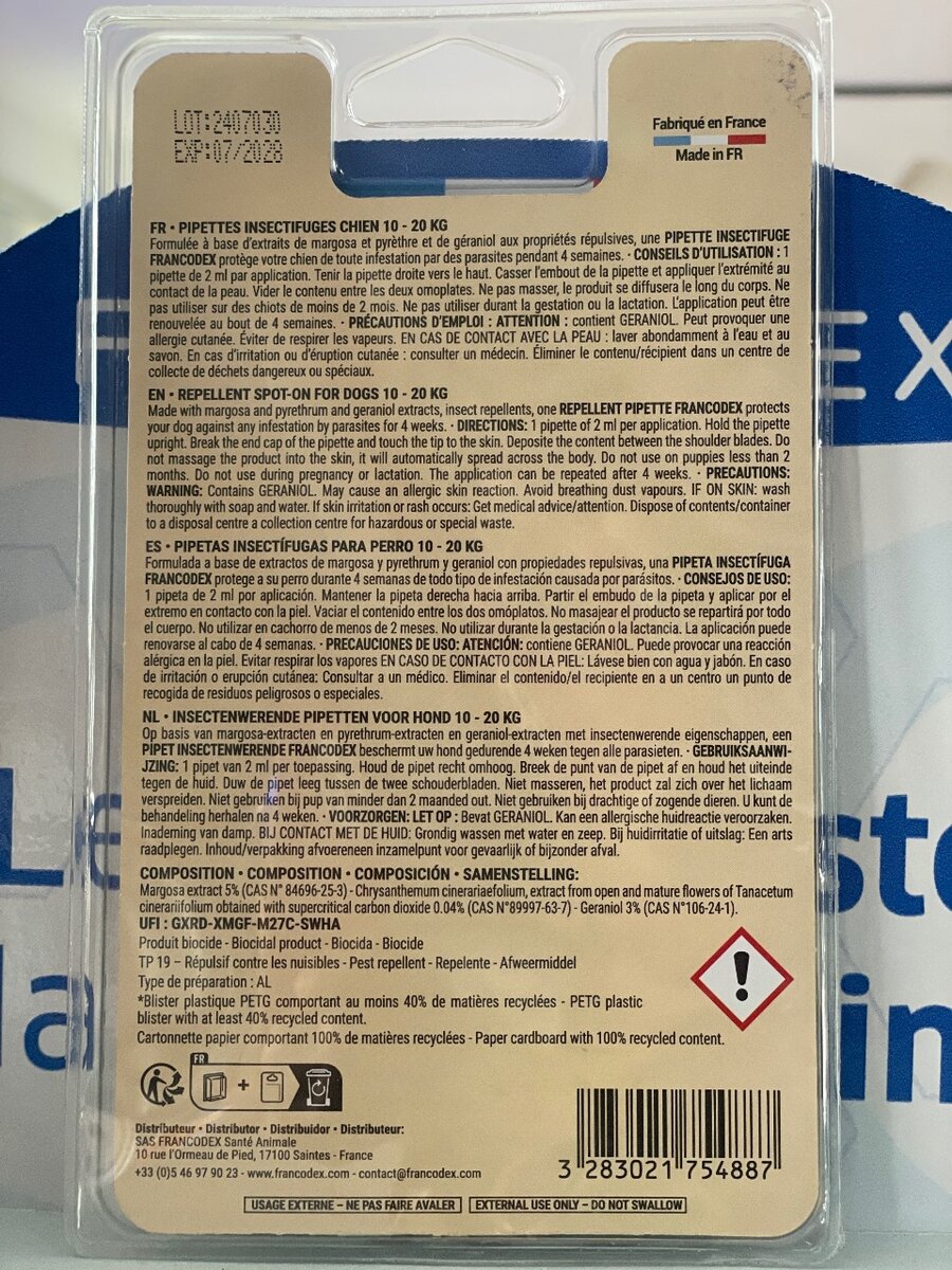 Pipettes insectifuges