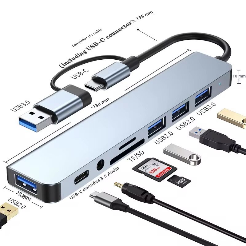 8 in 1 Usb Hubs Multiport Dock