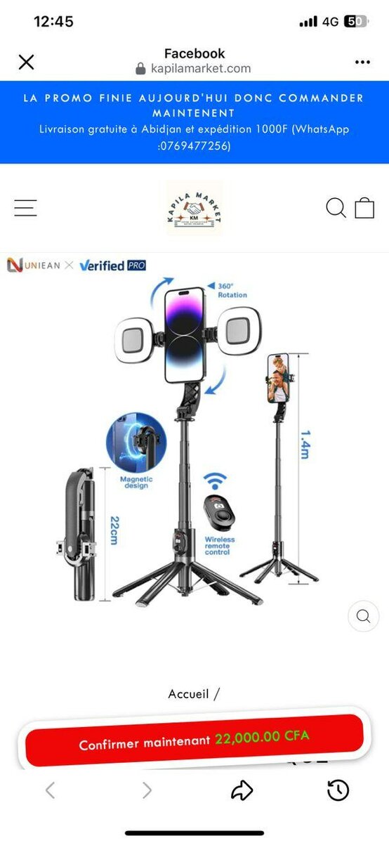 Trépied Selfie avec Anneaux LED