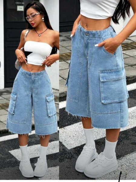 Short en Jean Cargo Femme