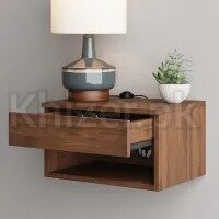 Modern Floating Bedside Nightstand with Drawer, 1 Brown Walnut