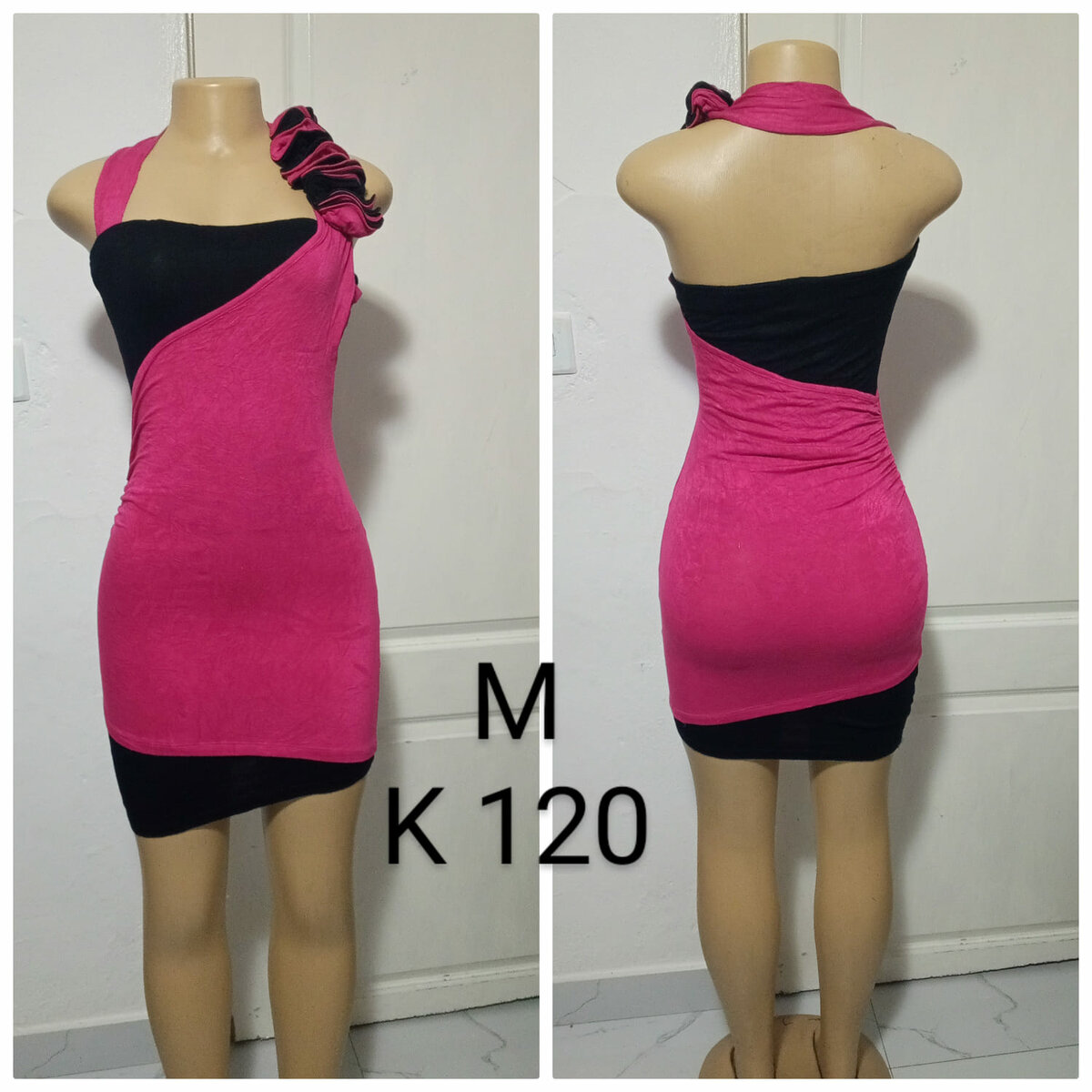 Women's tight dress in black and pink, size M