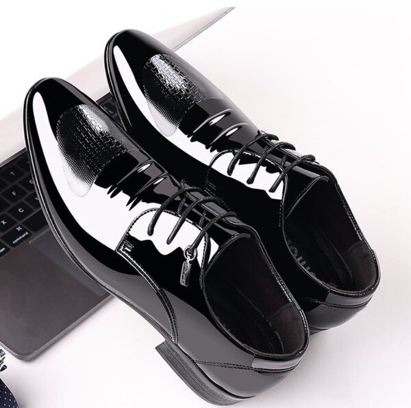 men's leather shoes large size-Black