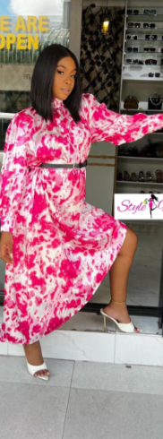 Women's long dress with red and white print