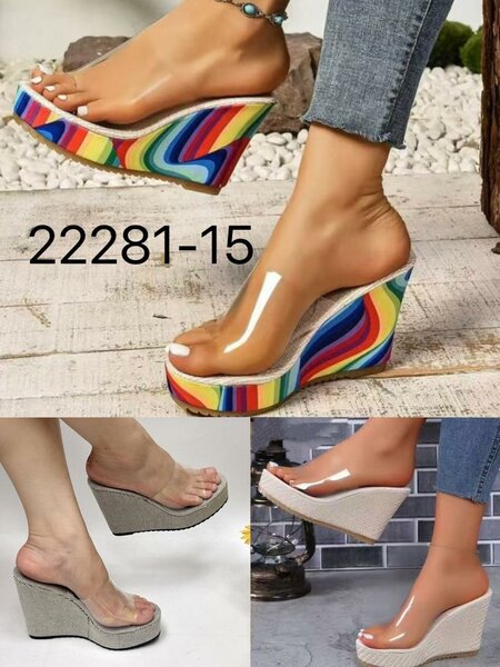 Sandales à talon compensé transparentes multicolores