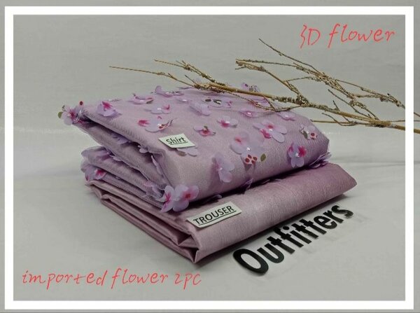3D flower khaddar suit