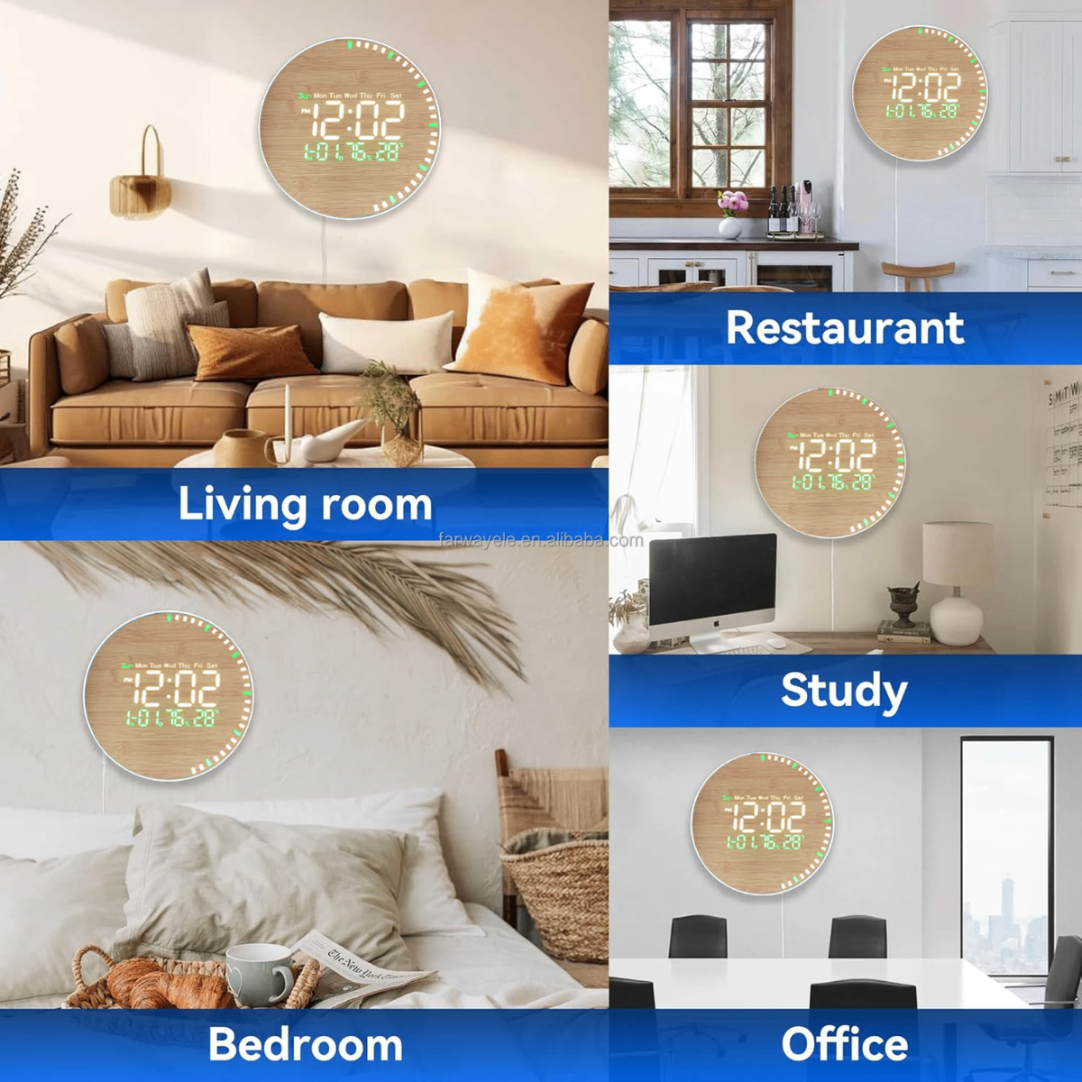 Horloge Murale LED en Bois