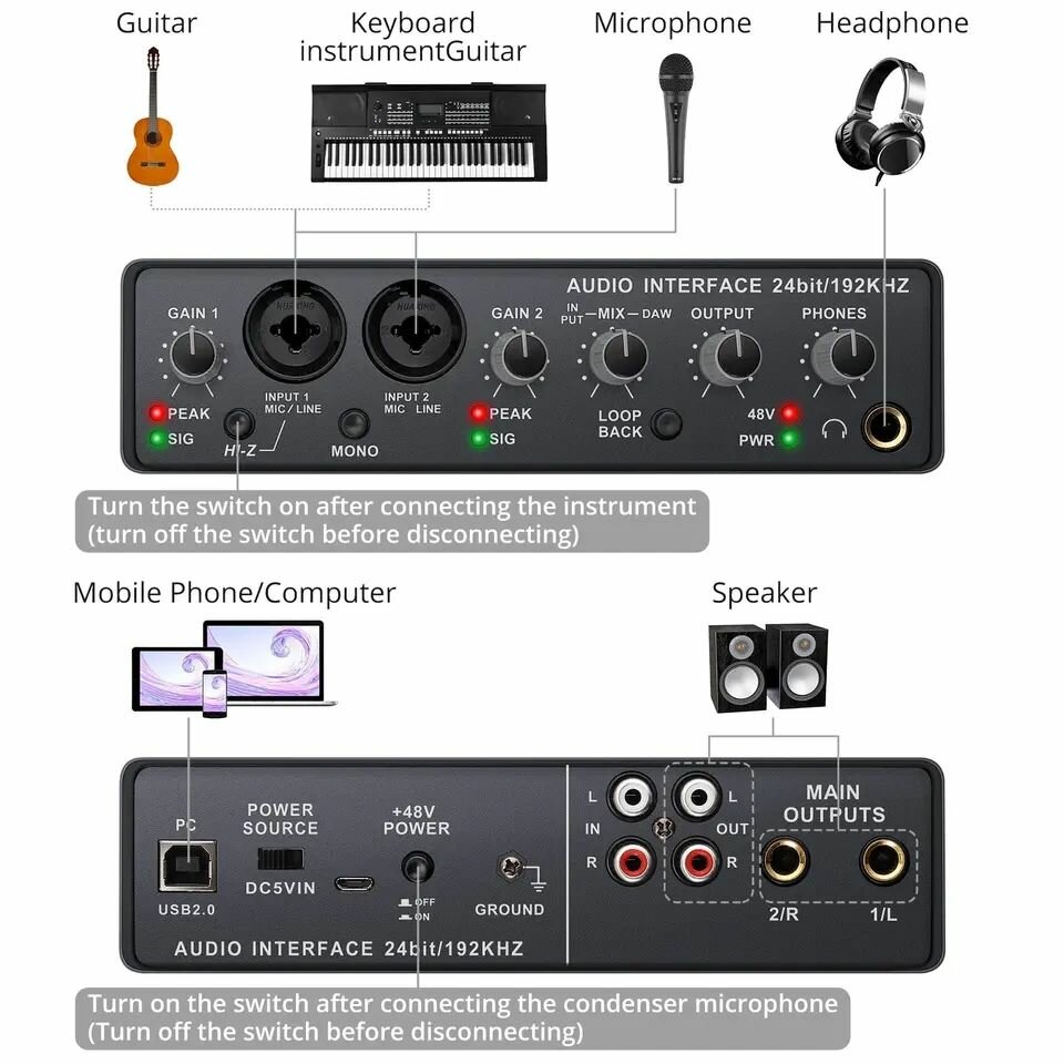Brand New Q24 Portable Studio Sound Card Interface