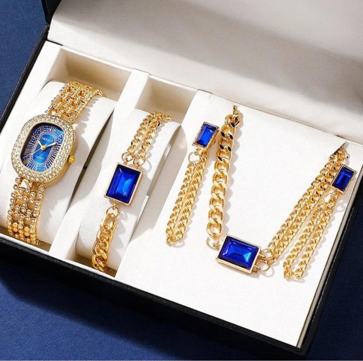 6PCS Luxury Rhinestone Women's Watch and Jewelry Set