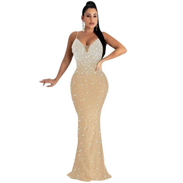 Robe soirée perlée élégante