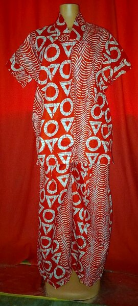 Vibrant Red Print Kaftan Set