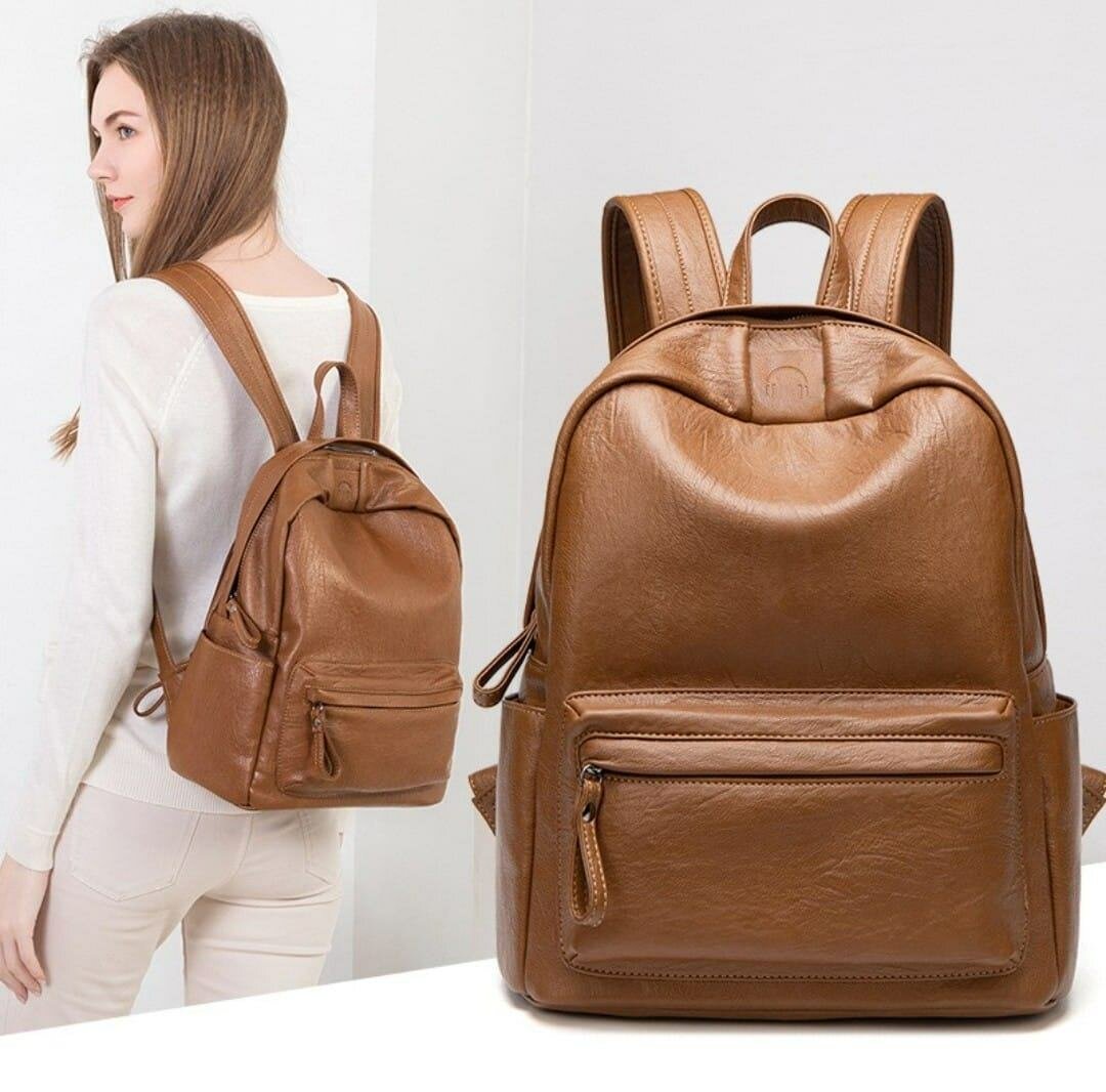 Brown leather backpack